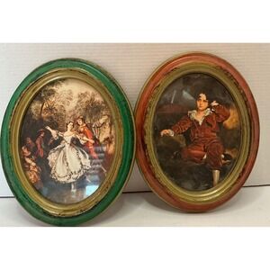Action Vintage Oval Wall Art Italy Fragonard‎ Style Romantic Scenes Set of 2 Sl